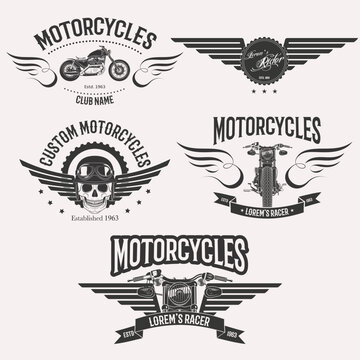 Vintage vector custom motorcycle racer stars logo set isolated on white background