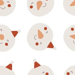 holiday seamless pattern with snowman, decorative elements. Colorful vector, flat style. hand drawing. design for fabric, print, wrapper