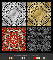 An exquisite collection of four retro design patterns, each presenting a unique blend of floral elegance.