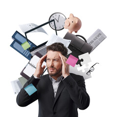 Stressed businessman managing his business