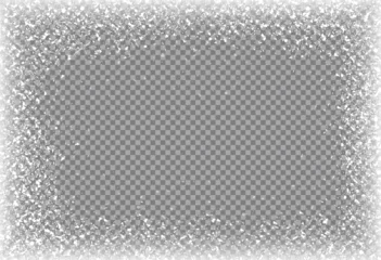 Fotobehang Snow frame border frost winter transparent background vector christmas white crystal blizzard. Snow frost effect frame design. © kolonko