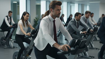 An office that's doing serious exercise.