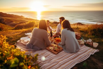Seaside Sunset Picnic with Friends

