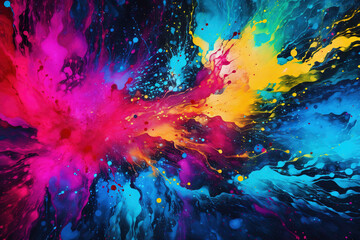 Abstract colorful background with watercolor splashes. 4K Wallpaper. AI Illustration. - obrazy, fototapety, plakaty