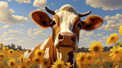 funny Cow with Sunflower