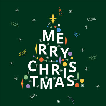 Christmas Tree Typography. Vector Illustration of Seasonal Greetings. Winter Holiday. Happy New Year.