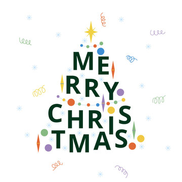 Christmas Tree Lettering. Typography Poster. Vector Illustration of Seasonal Greetings. Winter Holiday. Happy New Year.
