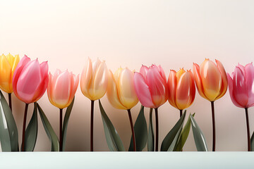 Pink tulips on a soft pink background with empty space generated AI
