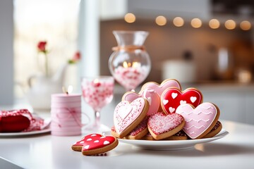Heart-Shaped Valentine's Day Cookies in a Cozy Kitchen