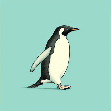  A plain drawing of a charming penguin waddling 
