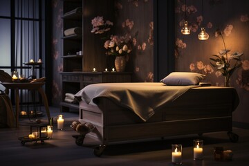 interior of a spa room with candle