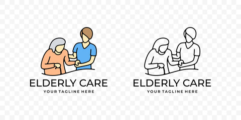 Nurse helping senior, elderly care, graphic design. Healthcare, medicine, medical, nursing home, hospital and clinic, vector design and illustration