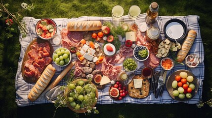 Classic Summer Picnic with Checkered Blanket and Snacks