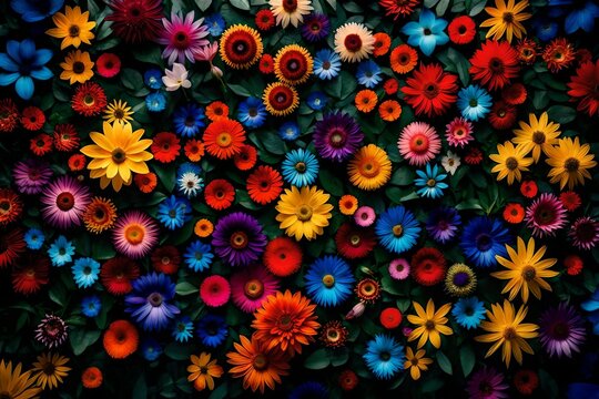 Capture the allure of nature's palette in an HD image, featuring a collection of diverse and vivid flowers, each petal a testament to the exquisite and varied beauty found in the floral world,