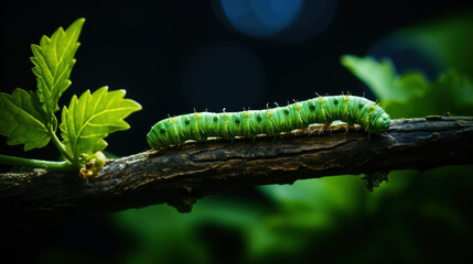 Fototapeta premium Caterpillar Resting on a Leafy Branch