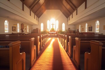 Obraz premium Congregation at a Sunlit Church Service