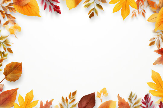 banner image that is realistic and on that is white frame with autumn colorful leaves