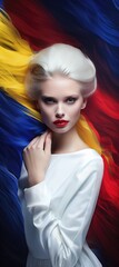Romanian girl with the Romanian flag behind her