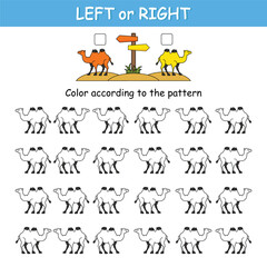 Game for preschool children. Match the cards with the cars and color them according to the pattern. Orientation in space. Left and right