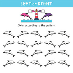 Game for preschool children. Orientation in space. Left and right. Animal. Dolphin
