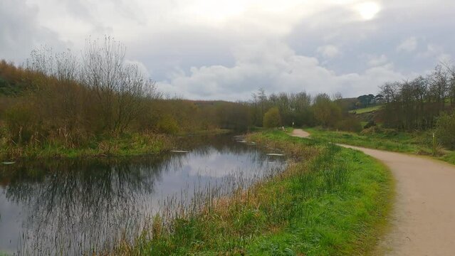 River Walk in winter calm flowing waters in nature calm winter morning in Dunhill Waterford Ireland