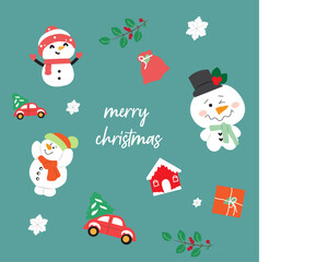 flat christmas card with santa claus set for chisrtmas days