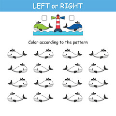 Game for preschool children. Orientation in space. Left and right. Sea Animal. Whale