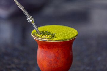 Traditional Brazilian chimarrão, a typical drink from the south of the country, served in a 