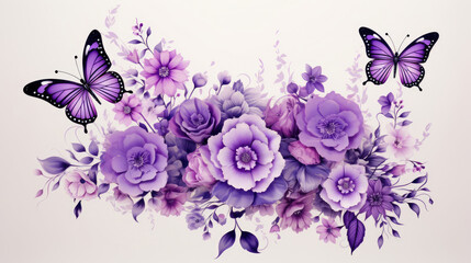 Obraz na płótnie Canvas violet floral background, floral background with butterflies, abstract floral background, Cute Purple Flower Butterfly Floral