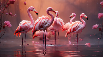 pink flamingos in the water, Cute Flamingos Birds