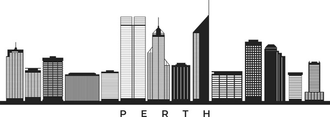 Naklejka premium Perth City Skyline Silhouette Outline
