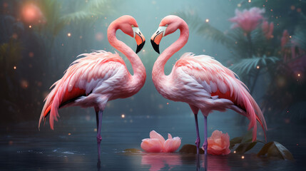 pink flamingos in the water, Cute Flamingos Birds