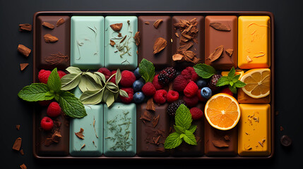 Colorful and varied chocolate gift sets. Generative AI.