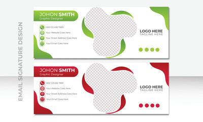 Professional geometric business and corporate email signature with an author photo place. Creative business email signature template or email footer. - obrazy, fototapety, plakaty