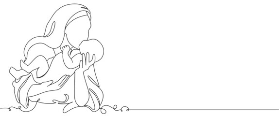 Mother and son line art vector illustration, mothers day celebration background