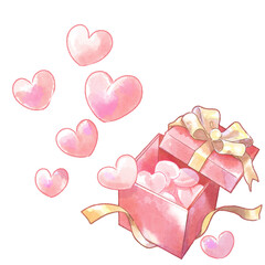 Illustration of a Watercolor-style Gift Box and Heart.