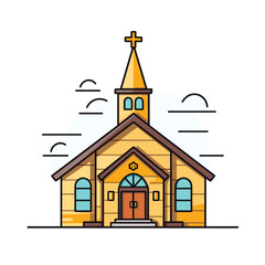 Catholic church building, cathedral. Cartoon religious architecture exterior, Vector illustration