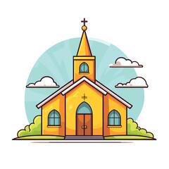 Catholic church building, cathedral. Cartoon religious architecture exterior, Vector illustration
