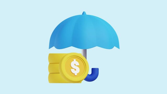 Insurance Protection animated 3d icon. Great for business, technology, company, websites, apps, education, marketing and promotion. Financial Investing 3d icon animation.
