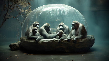 Monkey Mayhem: A Group of Playful Primates Enjoying a Cool Dip
