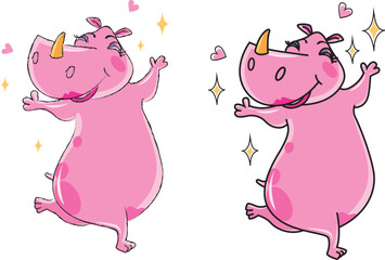 Obraz na płótnie Canvas Two dancing pink cartoon rhinos