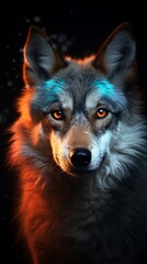 Generative AI image of Husky fox, dark dynamic background