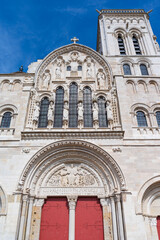 Fototapeta na wymiar saint mary magdalene basilica west facade built in bergundian romanesque style architecture vezelay france