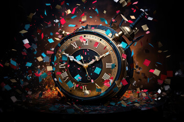 A clock striking midnight on New Year's Eve, capturing the anticipation and energy of the moment. Generative AI