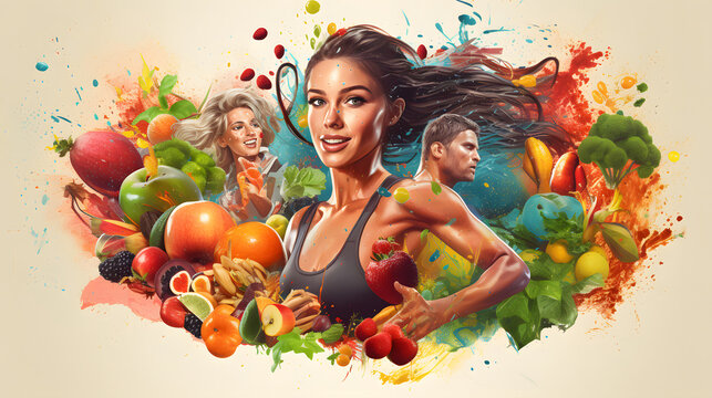 Active Living Collage: Sports, Fitness, and Healthy Nutrition