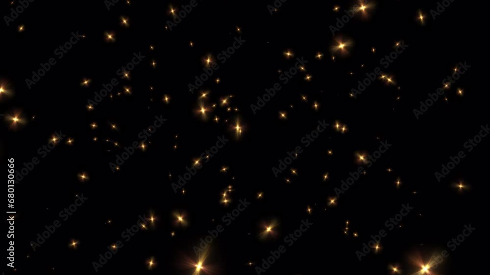 Poster loop flickering glittering gold stars particles pattern moving animation on black abstract backgroun
