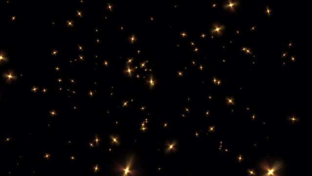 Loop flickering glittering gold stars particles pattern moving animation on black abstract background.Isolated with alpha channel Quicktime Prores 444 encodet for Merry Christmas, New year, Wedding, 