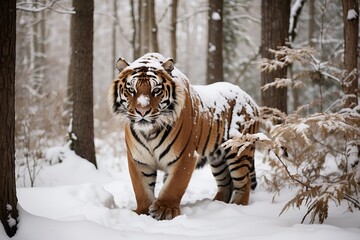 Fototapeta na wymiar tiger in snow