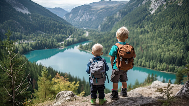 Two little child's outdoor adventures: Show the excitement of hiking, camping, or exploring nature during the summer months