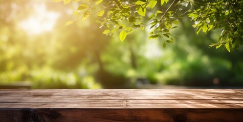 Wooden table for products in the forest